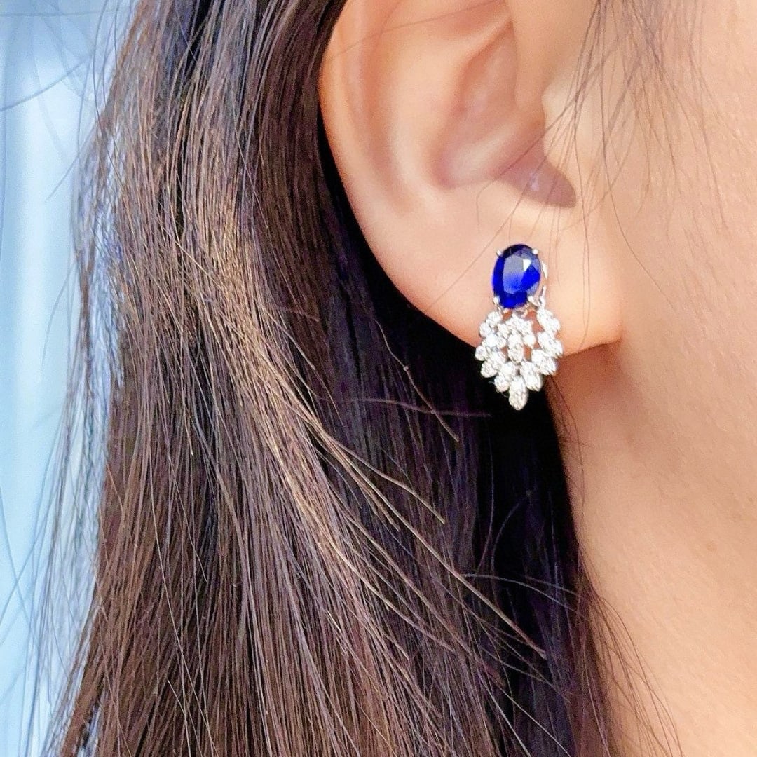 14k Gold 3.88 Ctw Natural Sapphire & Diamond Earrings - 7