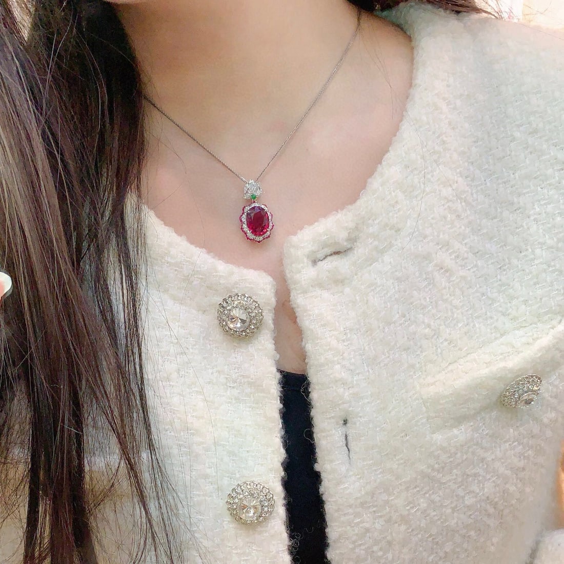14k Gold 9.3 Ct Natural Tourmaline & Diamond Pendant( Without Chain ) - 4