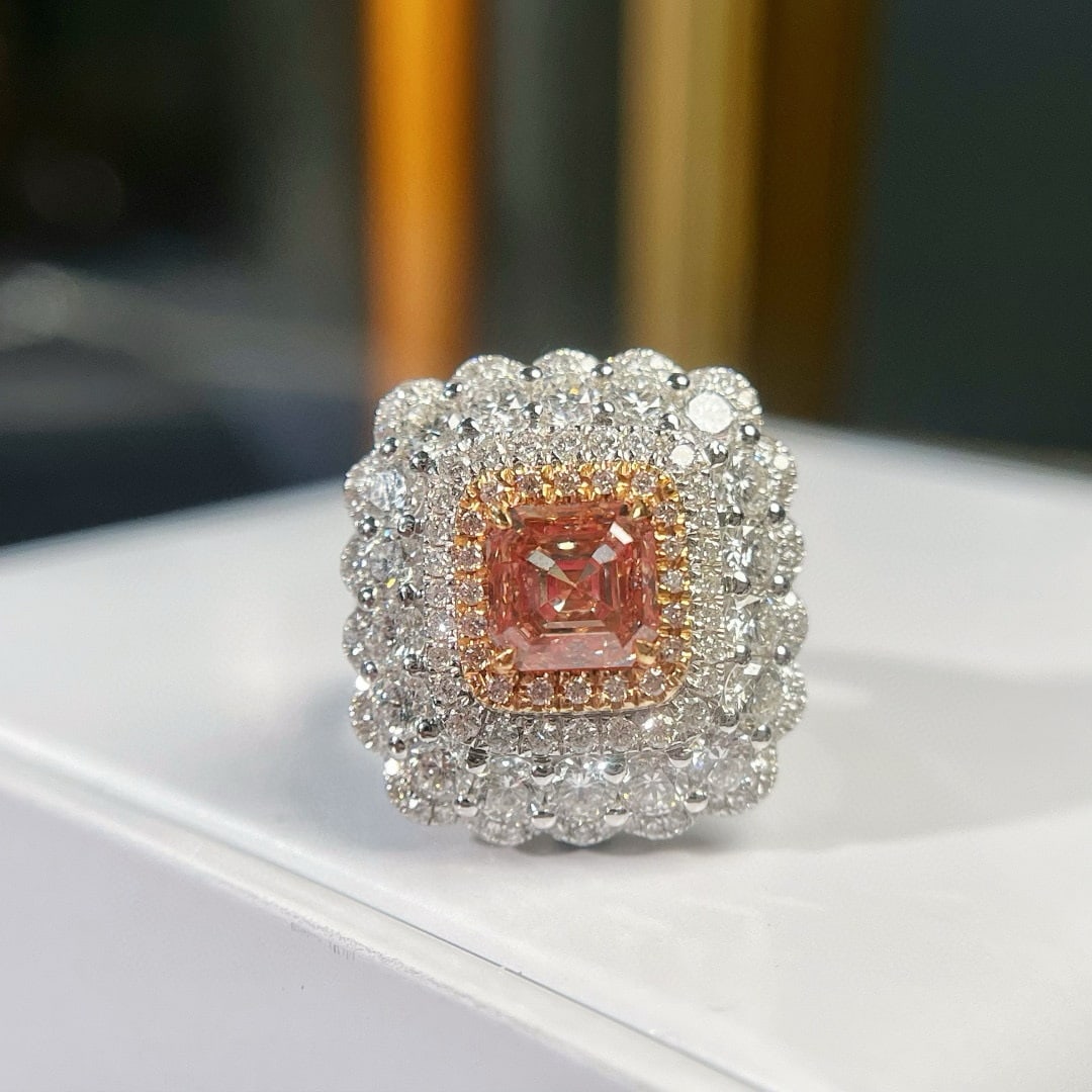 14k Gold 4.51 Ctw Natural Pink Diamond & Diamond Ring/pendant( Without Chain ): Ref:231054311 // gold content:14k gold // ring size:7. 25us // // main gemstone:pink diamond // shape:asscher // carat weight:2. 01ct // color:pink // treatment:natural // // adjacent gemstone 2 :