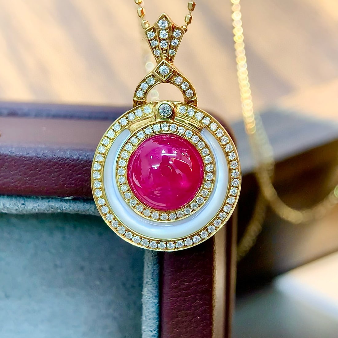 14k Gold 2.57 Ctw Vivid Red Natural Ruby & Diamond Pendant( Without Chain ) - 2
