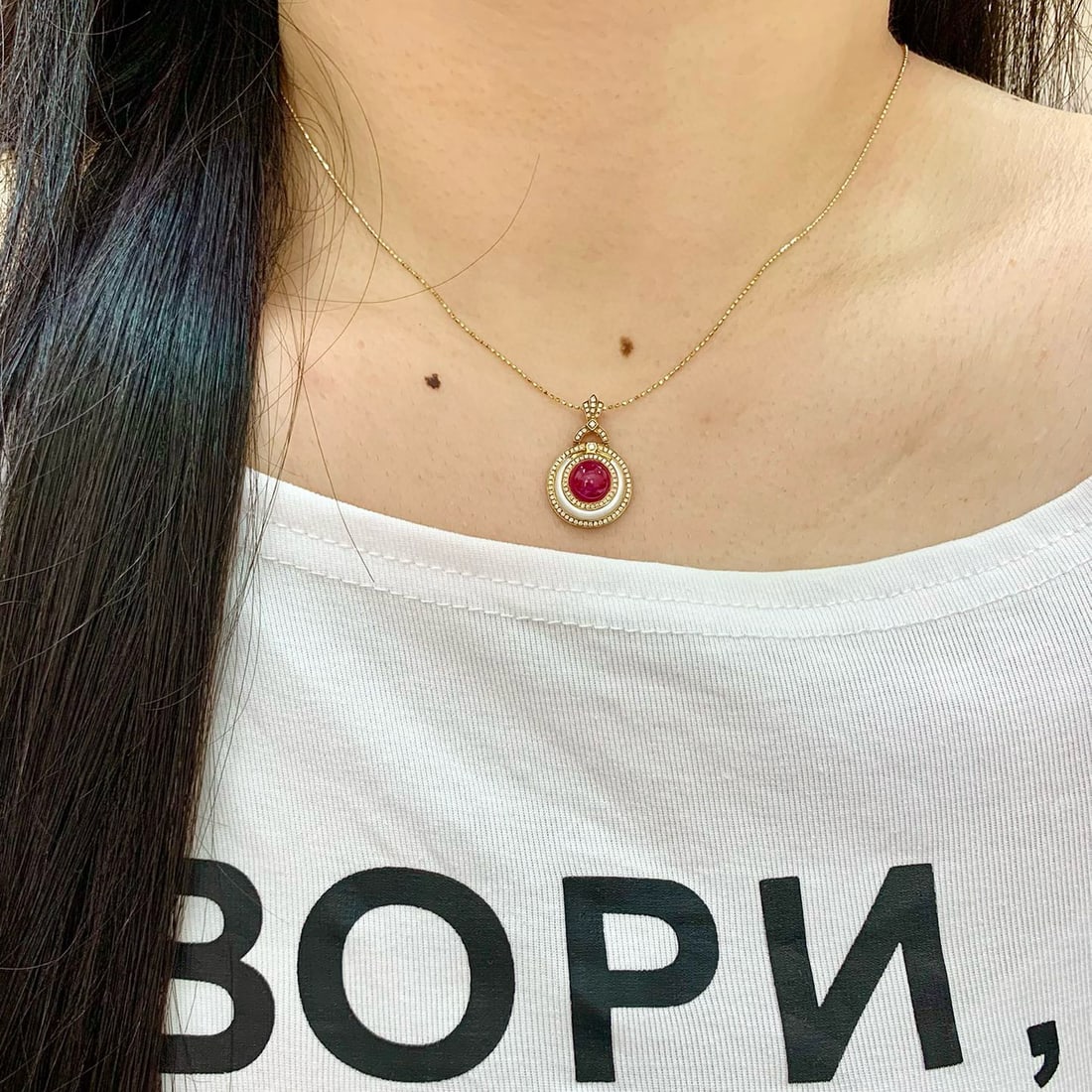 14k Gold 2.57 Ctw Vivid Red Natural Ruby & Diamond Pendant( Without Chain ) - 5