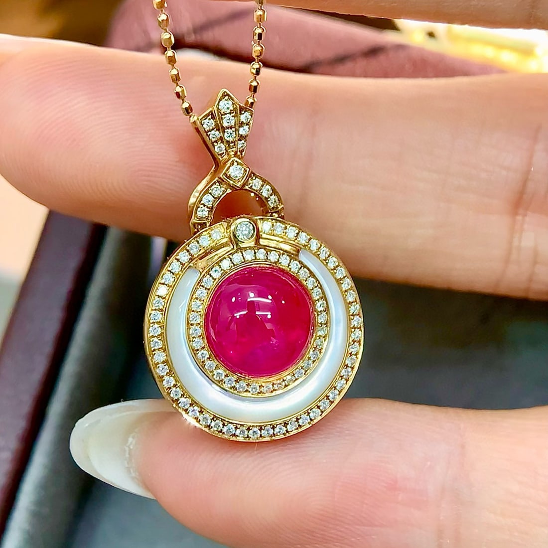 14k Gold 2.57 Ctw Vivid Red Natural Ruby & Diamond Pendant( Without Chain ) - 6