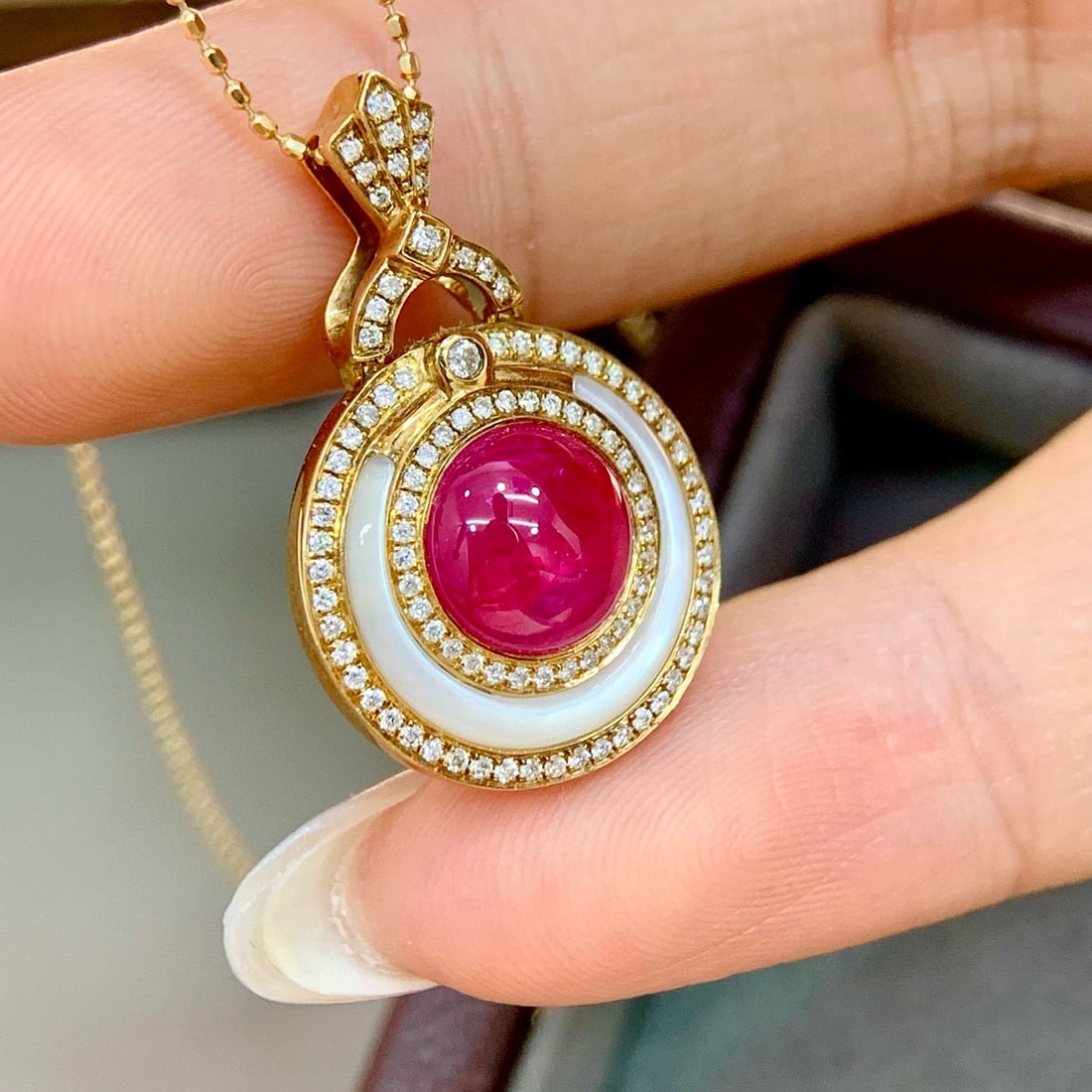 14k Gold 2.57 Ctw Vivid Red Natural Ruby & Diamond Pendant( Without Chain ) - 7