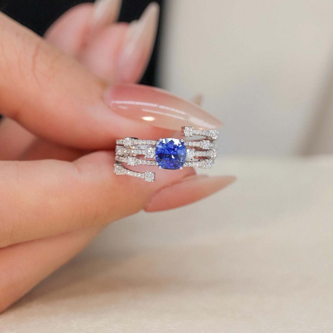 14k Gold 1.70 Ctw Natural Sapphire & Diamond Ring - 4