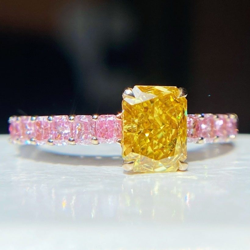 Gia Certified 14k Gold 1.91 Ctw Natural Yellow Diamond & Pink Diamond Ring - 2