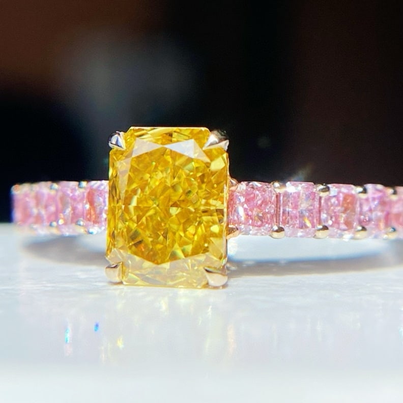 Gia Certified 14k Gold 1.91 Ctw Natural Yellow Diamond & Pink Diamond Ring - 3