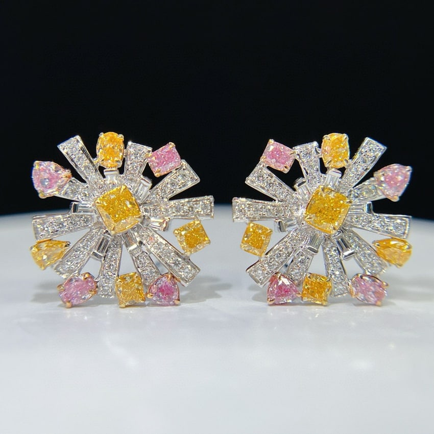 14k Gold 1.50 Ctw Natural Color Diamond Earrings: Ref:231054331 // gold content:14k gold // main gemstone:diamond // shape:multiply // carat weight:1. 16ct // color:color // treatment:natural // // adjacent gemstone 2 : diamond // shape:multiply //