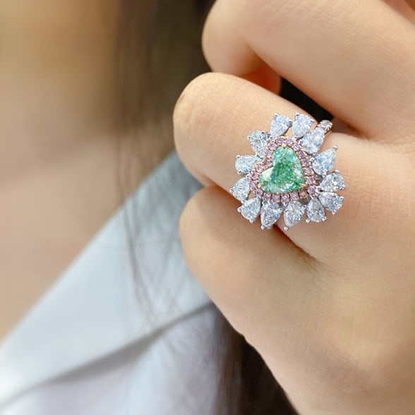 Gia Certified 14k Gold 2.75 Ctw Natural Green Diamond & Diamond Ring - 2