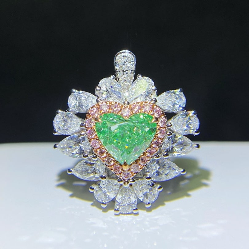 Gia Certified 14k Gold 2.75 Ctw Natural Green Diamond & Diamond Ring - 3