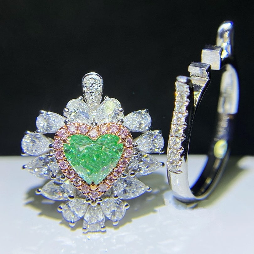 Gia Certified 14k Gold 2.75 Ctw Natural Green Diamond & Diamond Ring - 4