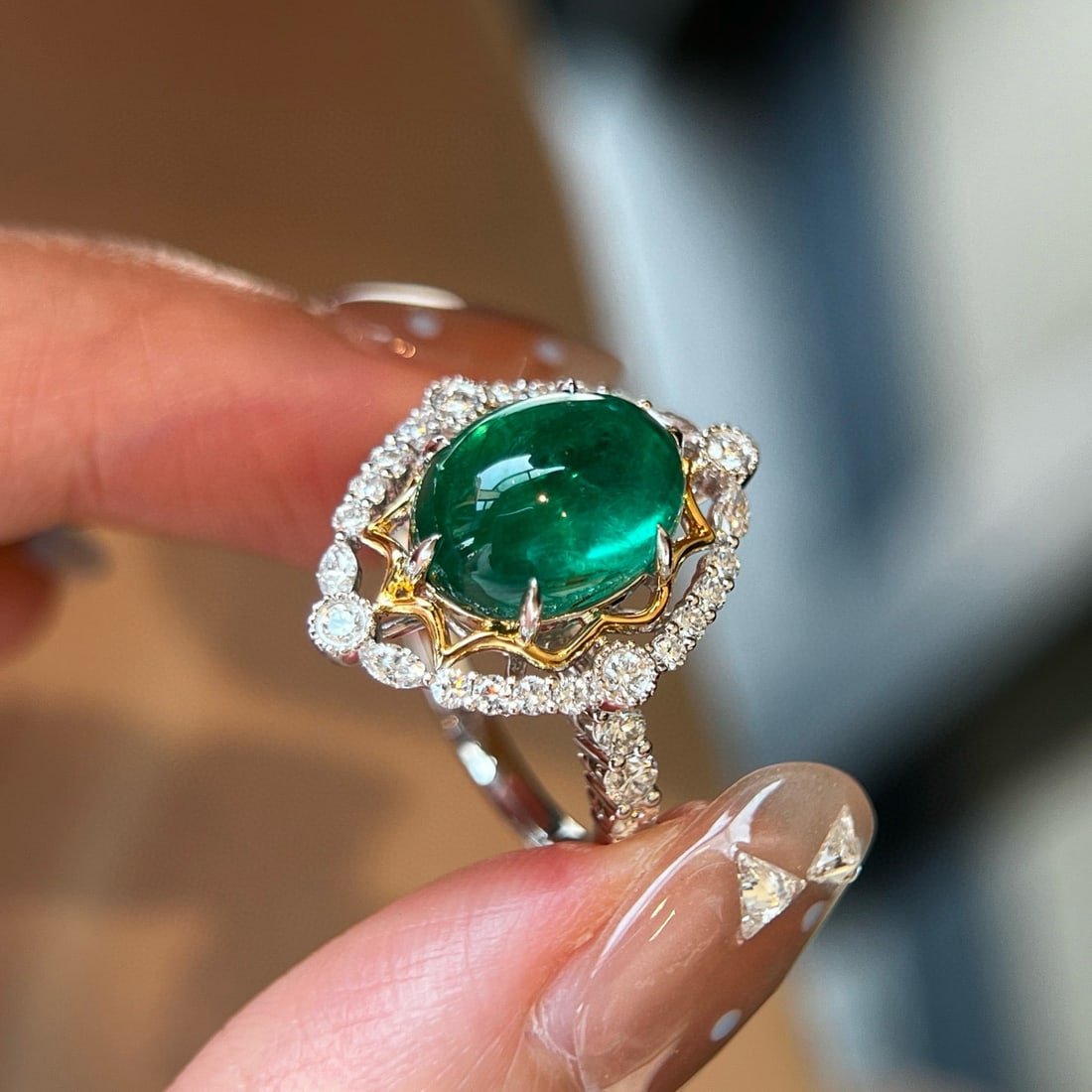 14k Gold 5.32 Ctw Vivid Green Natural Emerald & Lab Grown Diamond Ring - 6