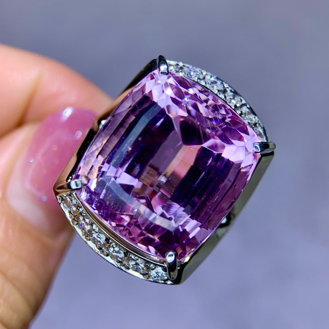 14k Gold 29.65 Ct Natural Kunzite & Diamond Ring - 4