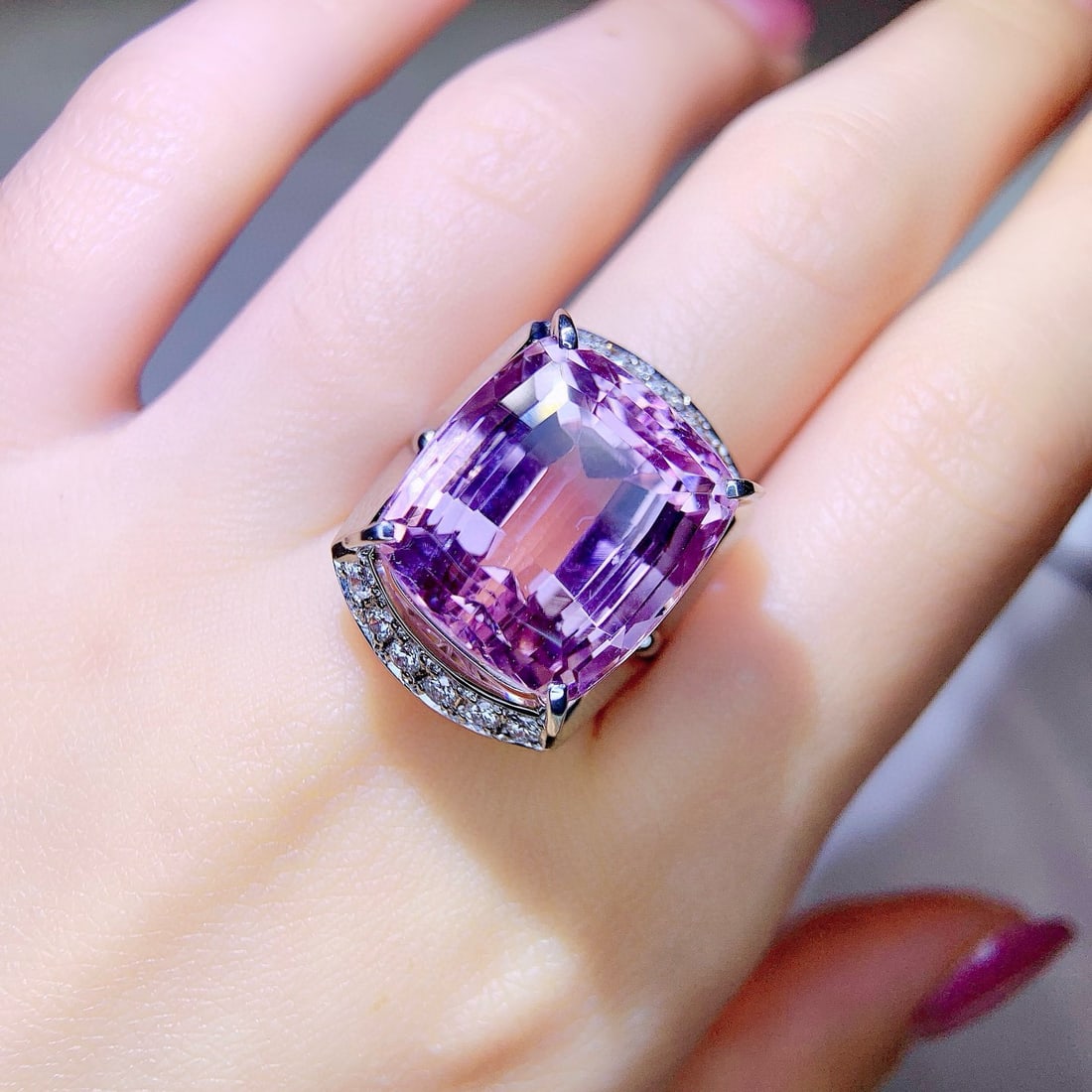 14k Gold 29.65 Ct Natural Kunzite & Diamond Ring - 5