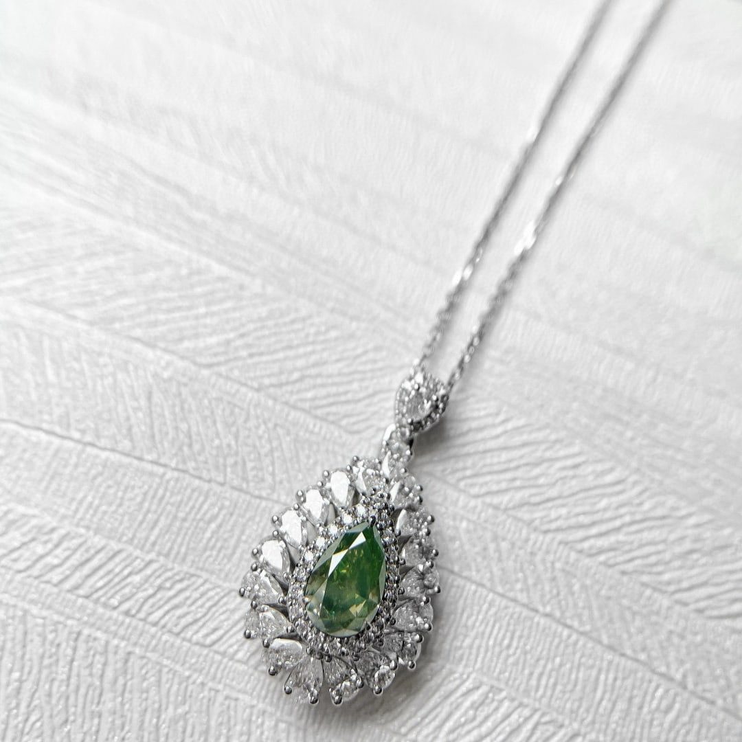 14k Gold 2.23 Ctw Natural Green Diamond & Diamond Pendant( Without Chain ) - 2