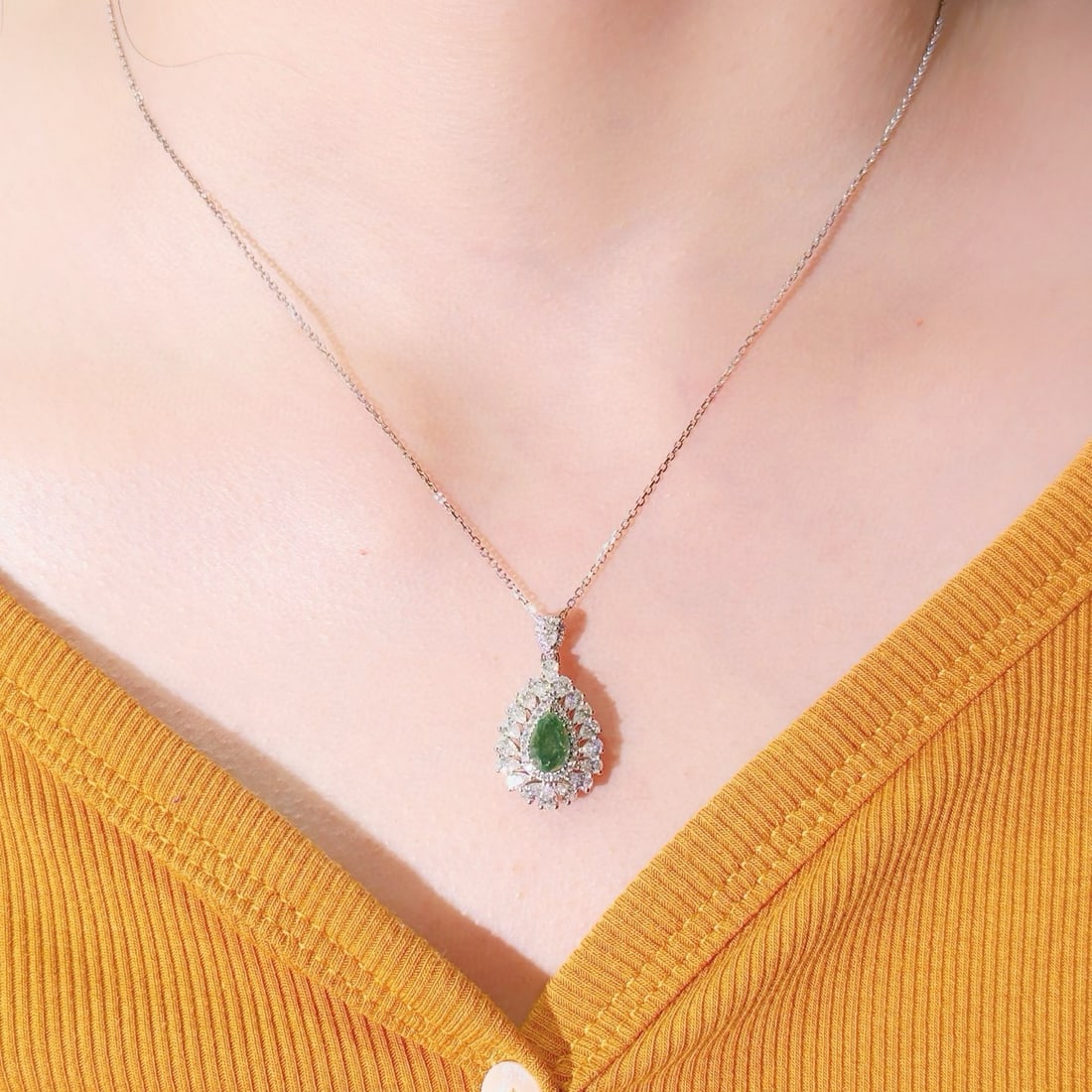 14k Gold 2.23 Ctw Natural Green Diamond & Diamond Pendant( Without Chain ) - 3
