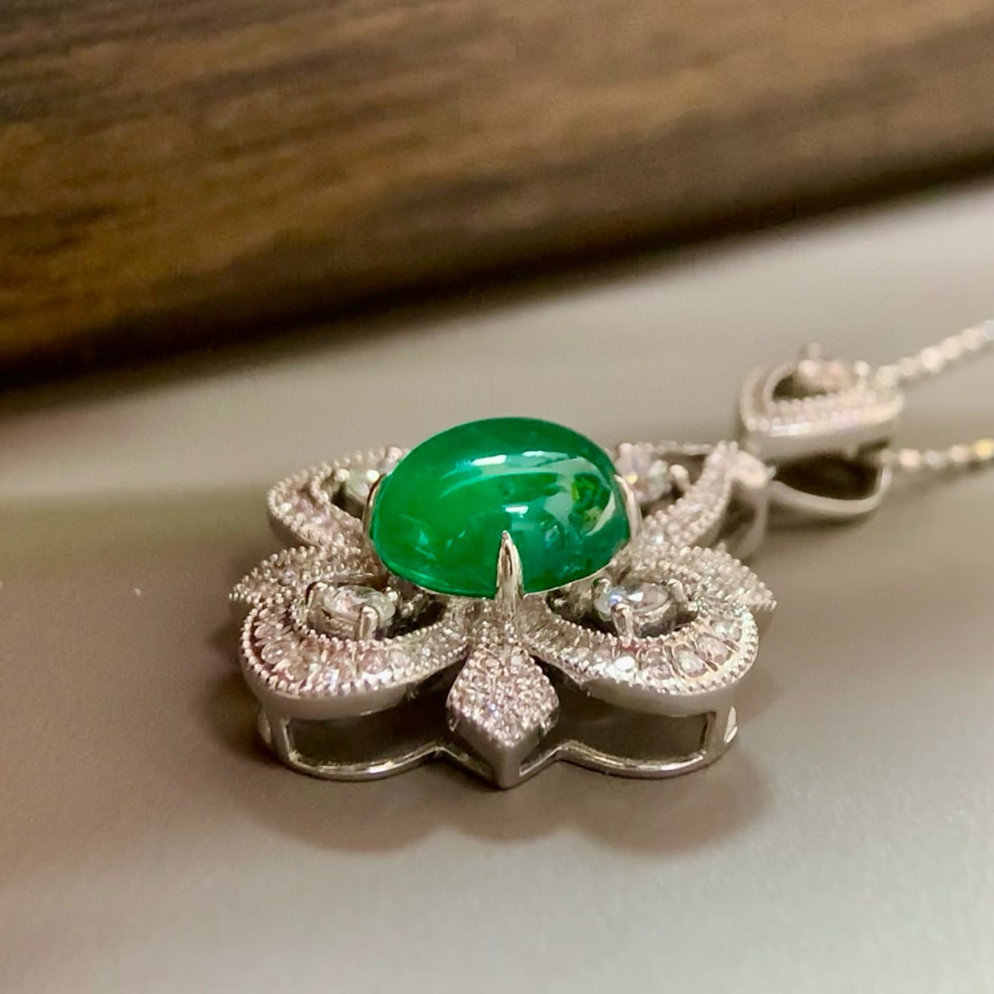 14k Gold 2.82 Ctw Vivid Green Natural Emerald & Diamond Pendant( Without Chain ) - 2
