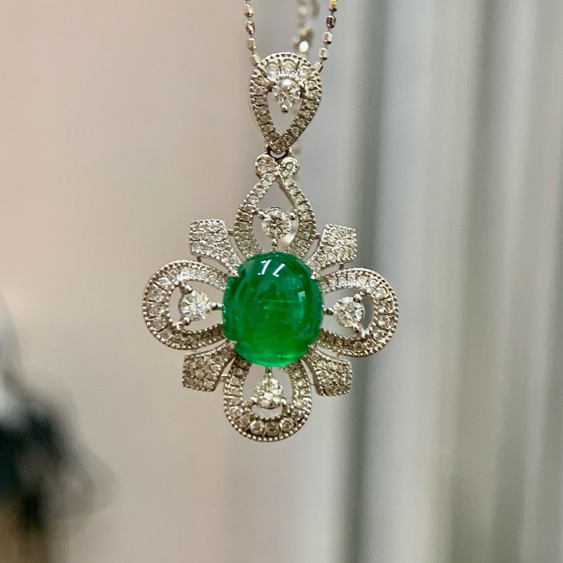 14k Gold 2.82 Ctw Vivid Green Natural Emerald & Diamond Pendant( Without Chain ) - 3