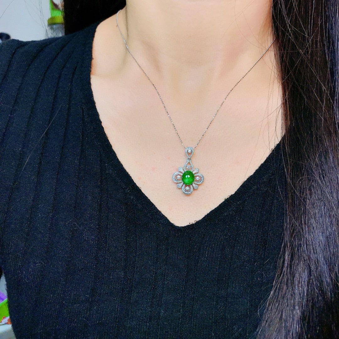 14k Gold 2.82 Ctw Vivid Green Natural Emerald & Diamond Pendant( Without Chain ) - 5