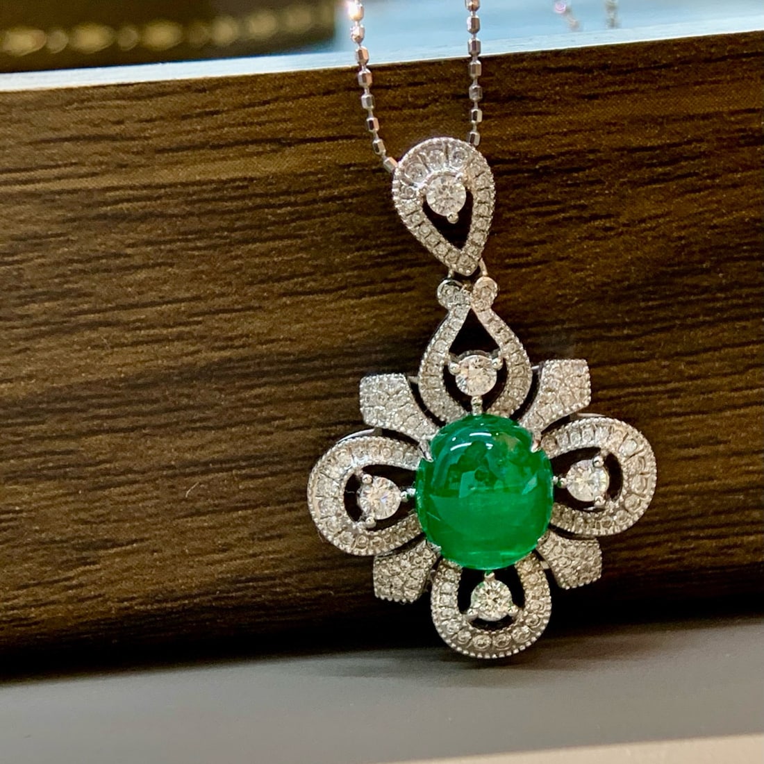 14k Gold 2.82 Ctw Vivid Green Natural Emerald & Diamond Pendant( Without Chain ) - 6