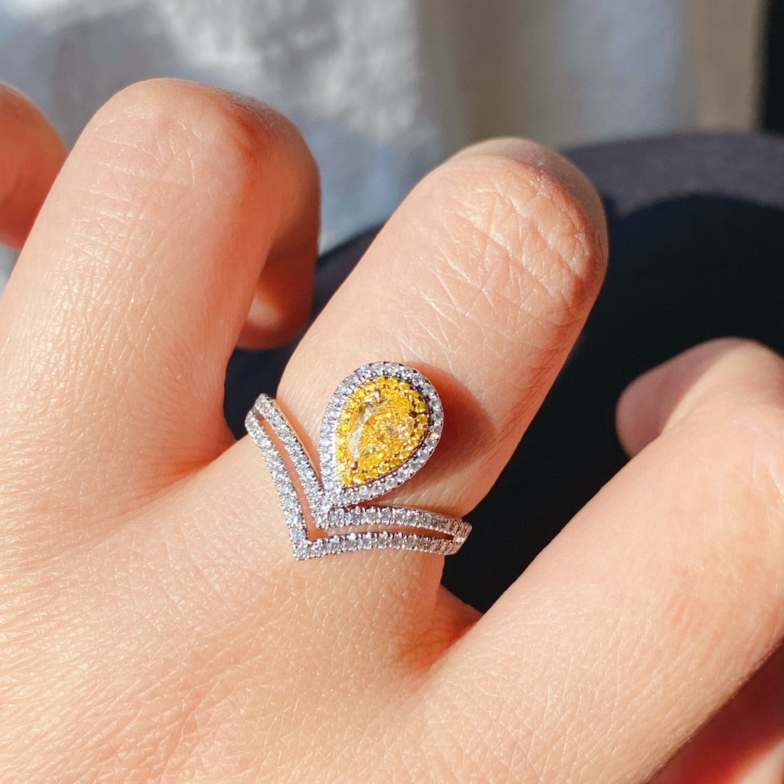 14k Gold 0.93 Ctw Natural Yellow Diamond & Diamond Ring - 5