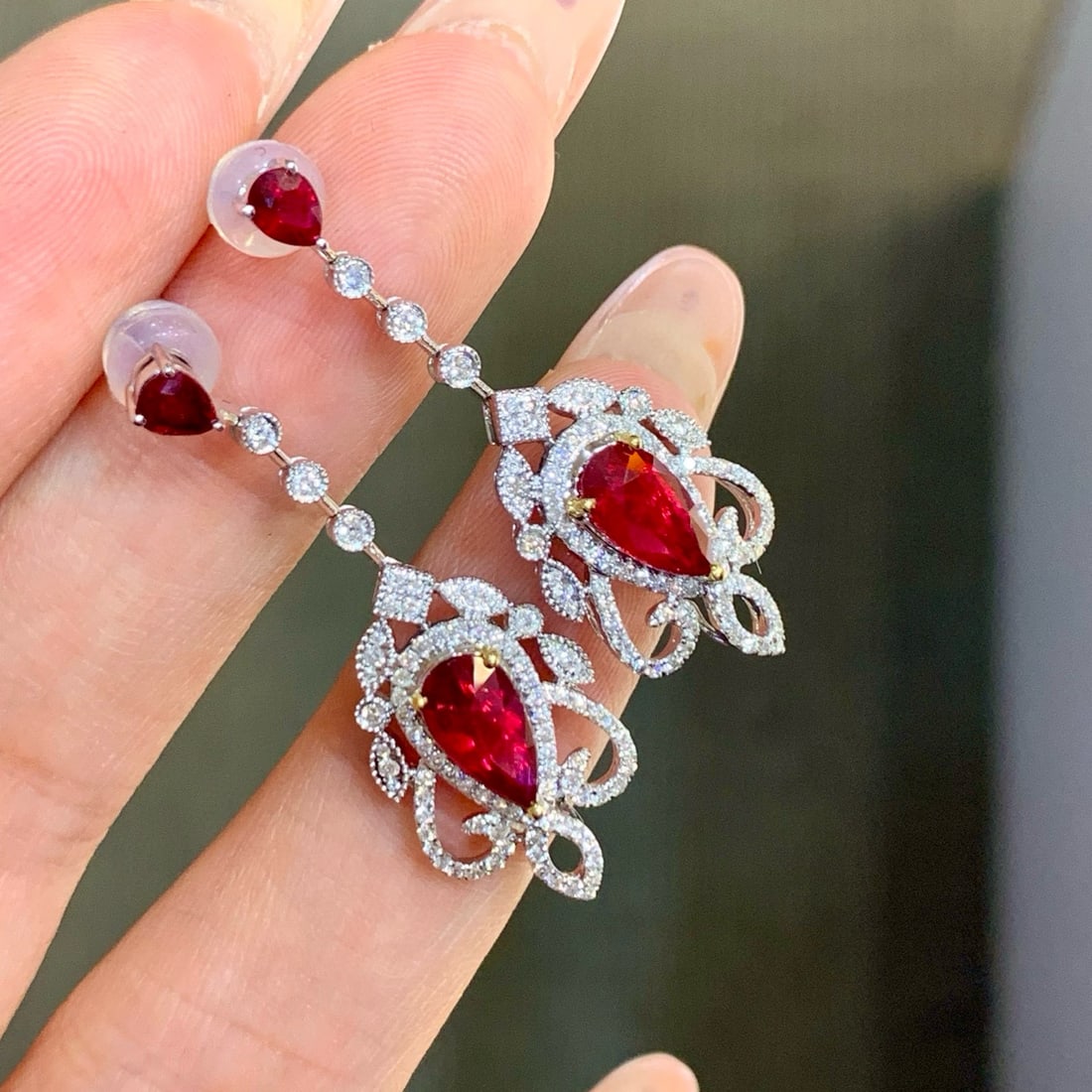 14k Gold 2.58 Ctw Natural Ruby & Diamond Earrings - 4