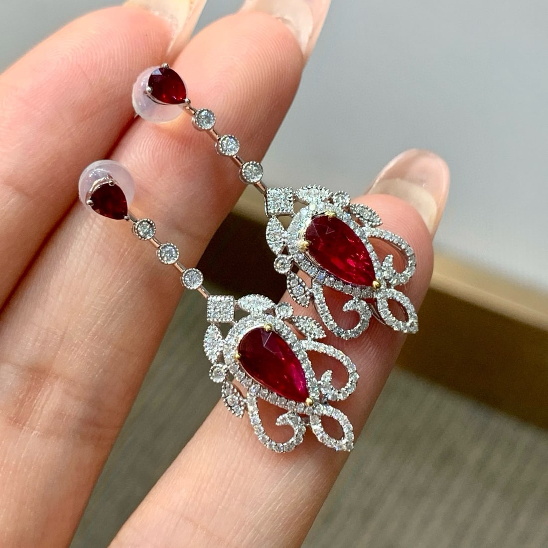 14k Gold 2.58 Ctw Natural Ruby & Diamond Earrings - 5