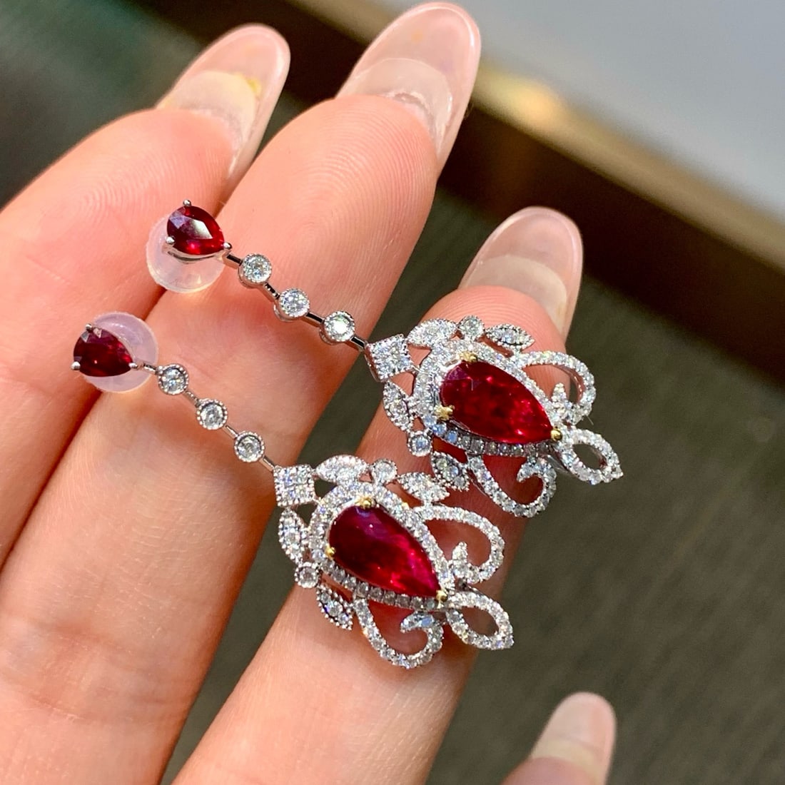 14k Gold 2.58 Ctw Natural Ruby & Diamond Earrings - 6