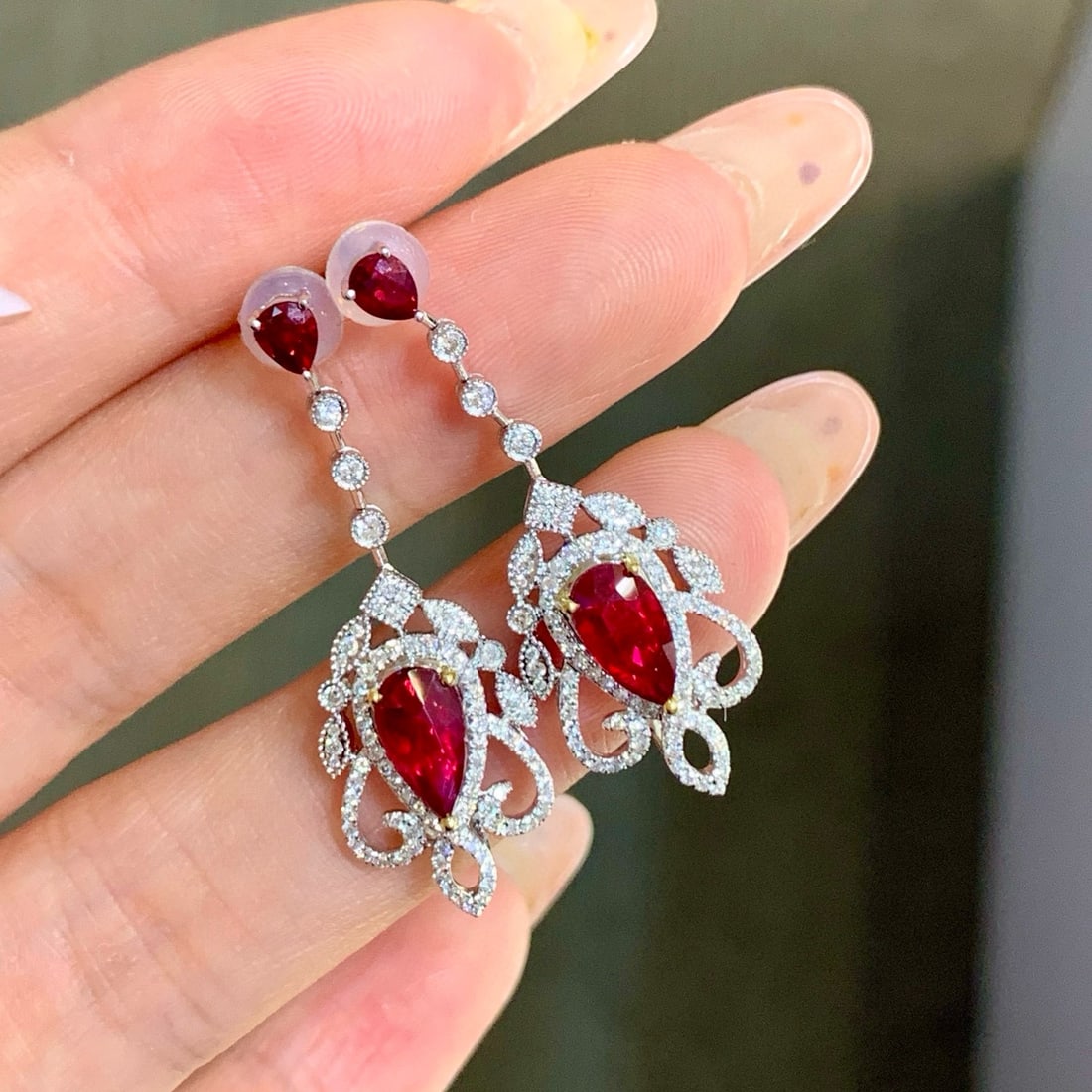 14k Gold 2.58 Ctw Natural Ruby & Diamond Earrings - 8