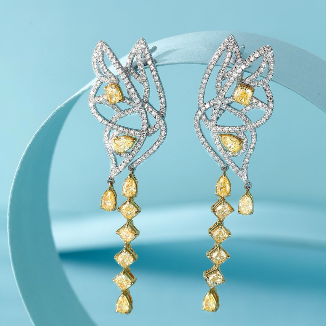 14k Gold 2.49 Ctw Natural Yellow Diamond & Diamond Earrings - 3