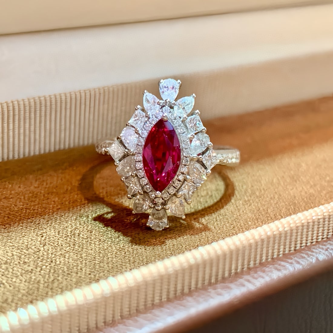 14k Gold 1.84 Ctw Natural Ruby & Diamond Ring: Ref:231054362 // gold content:14k gold // ring size:7. 25us // // main gemstone:ruby // shape:marquise // carat weight:0. 93ct // color:red // treatment:natural // // adjacent gemstone 2 : diamond //