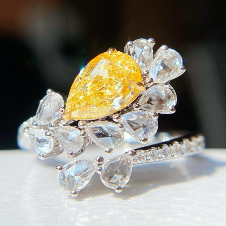 Gia Certified 14k Gold 1.66 Ctw Natural Yellow Diamond & Diamond Ring - 3