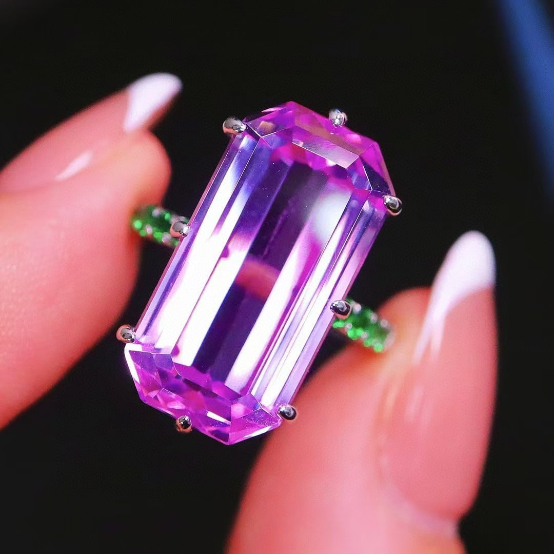 14k Gold 17.11 Ctw Natural Kunzite & Tsavorite Ring - 5
