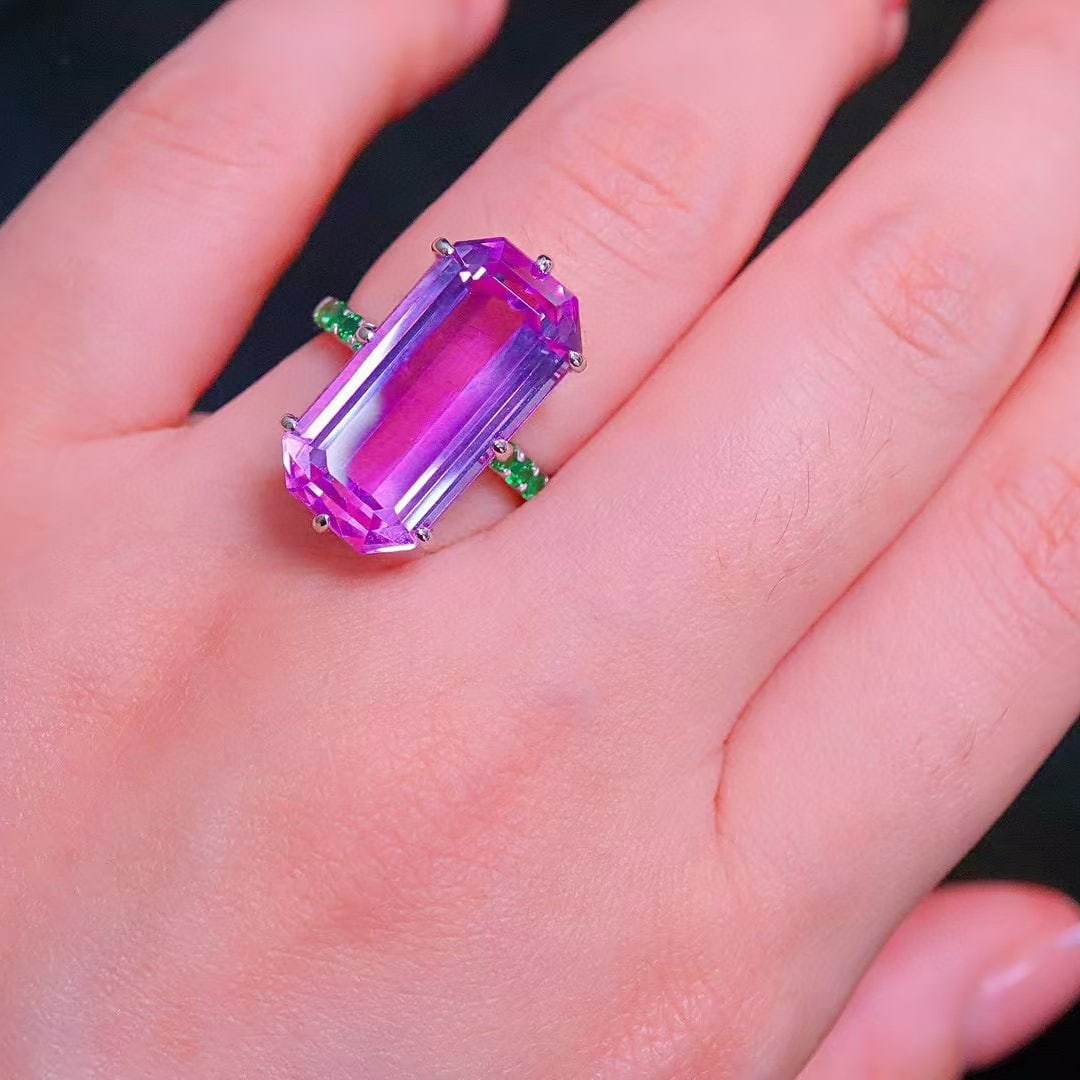 14k Gold 17.11 Ctw Natural Kunzite & Tsavorite Ring - 6