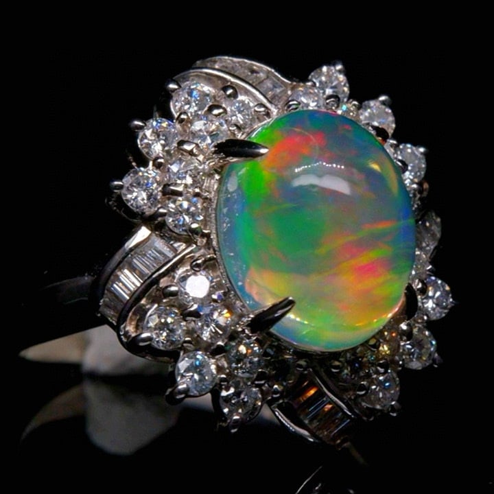 14k Gold 4.31 Ctw Natural Opal & Diamond Ring - 2