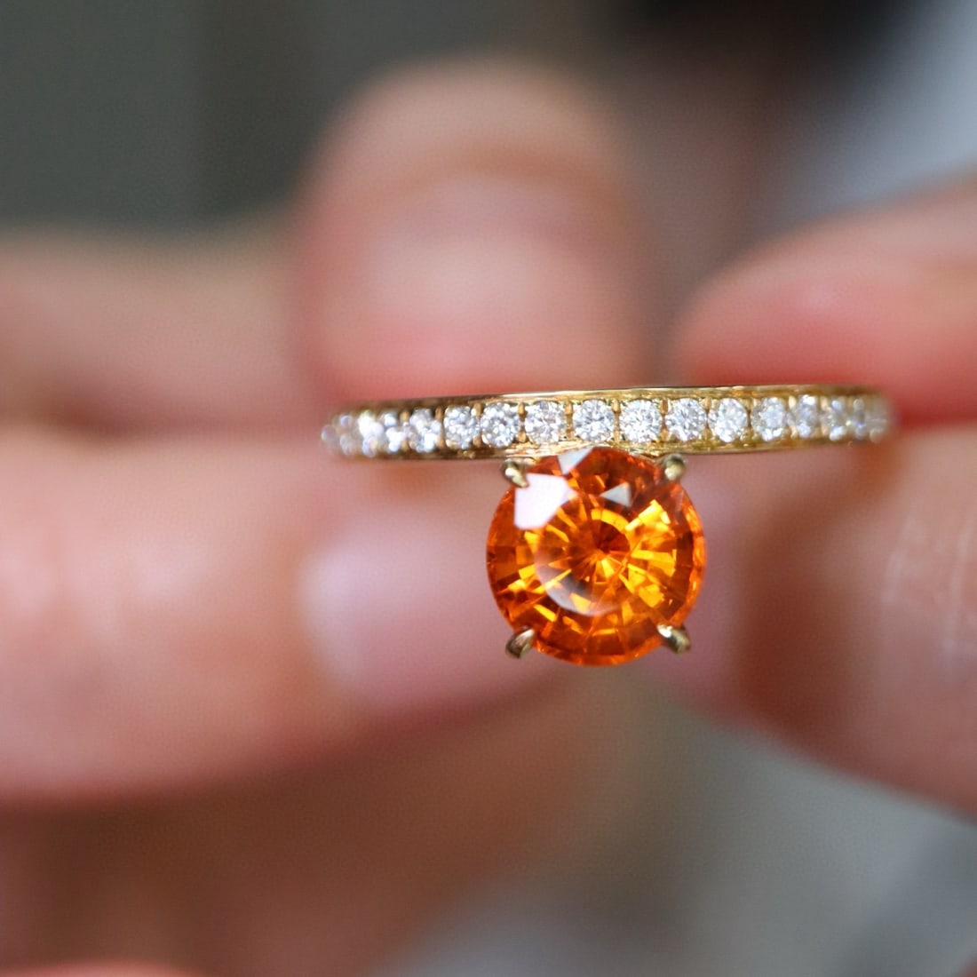 14k Gold 1.49 Ctw Natural Spessartine & Diamond Ring - 2