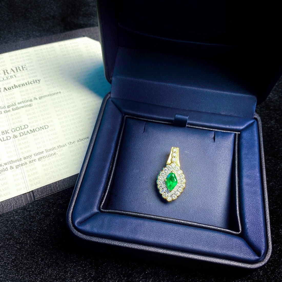 14k Gold 2.10 Ctw Vivid Green Natural Emerald & Diamond Pendant( Without Chain ): Ref:231054378 // gold content:14k gold // main gemstone:emerald // shape:rhombic // carat weight:1. 16ct // color:vivid green // treatment:natural // // adjacent gemstone 2 : diamond // shape:round