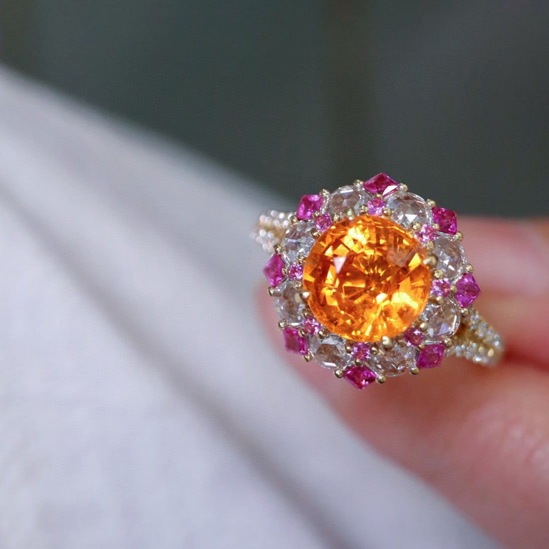 14k Gold 2.89 Ctw Natural Spessartine & Diamond Ring - 3