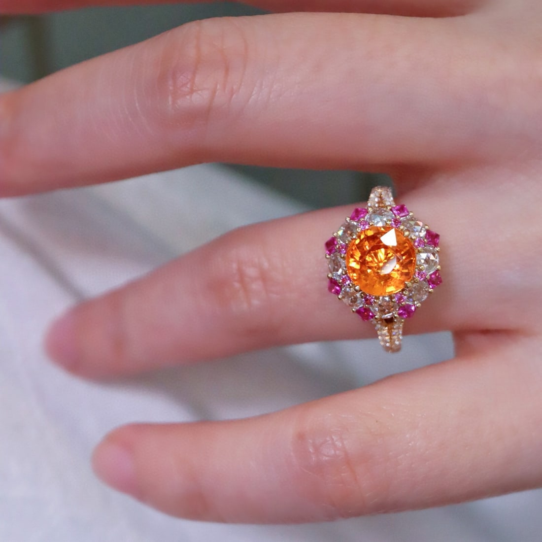 14k Gold 2.89 Ctw Natural Spessartine & Diamond Ring - 4