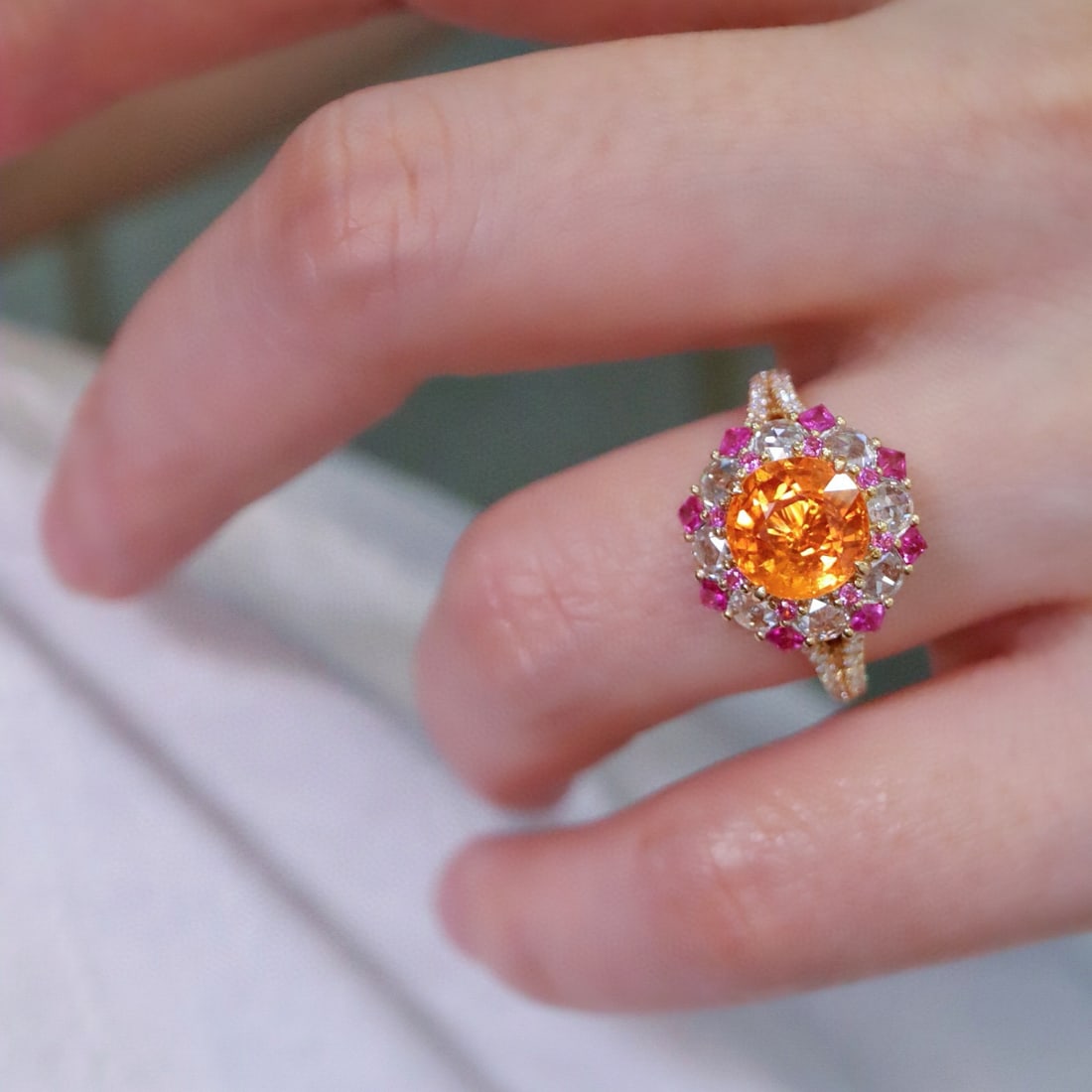 14k Gold 2.89 Ctw Natural Spessartine & Diamond Ring - 6