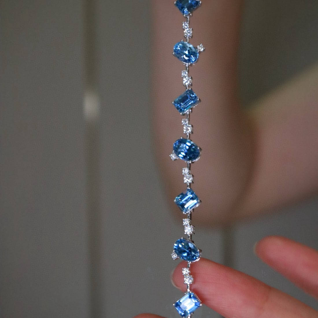 14k Gold 7.36 Ctw Natural Aquamarine & Diamond Bracelet - 7