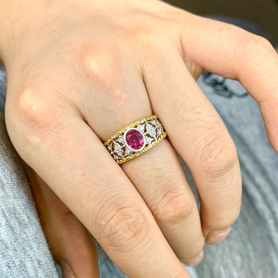 14k Gold 0.73 Ctw Natural Padparadscha Sapphire & Diamond Ring - 3