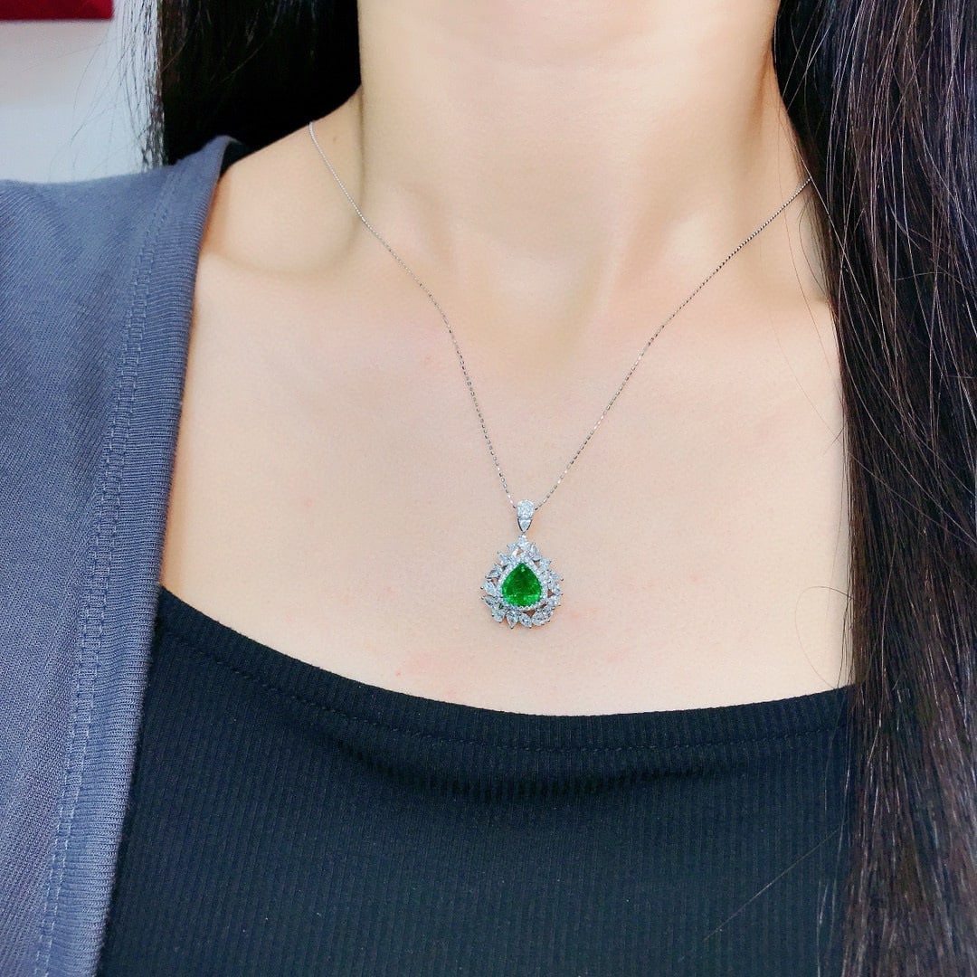 14k Gold 3.31 Ctw Vivid Green Natural Emerald & Diamond Ring/pendant( Without Chain ) - 7