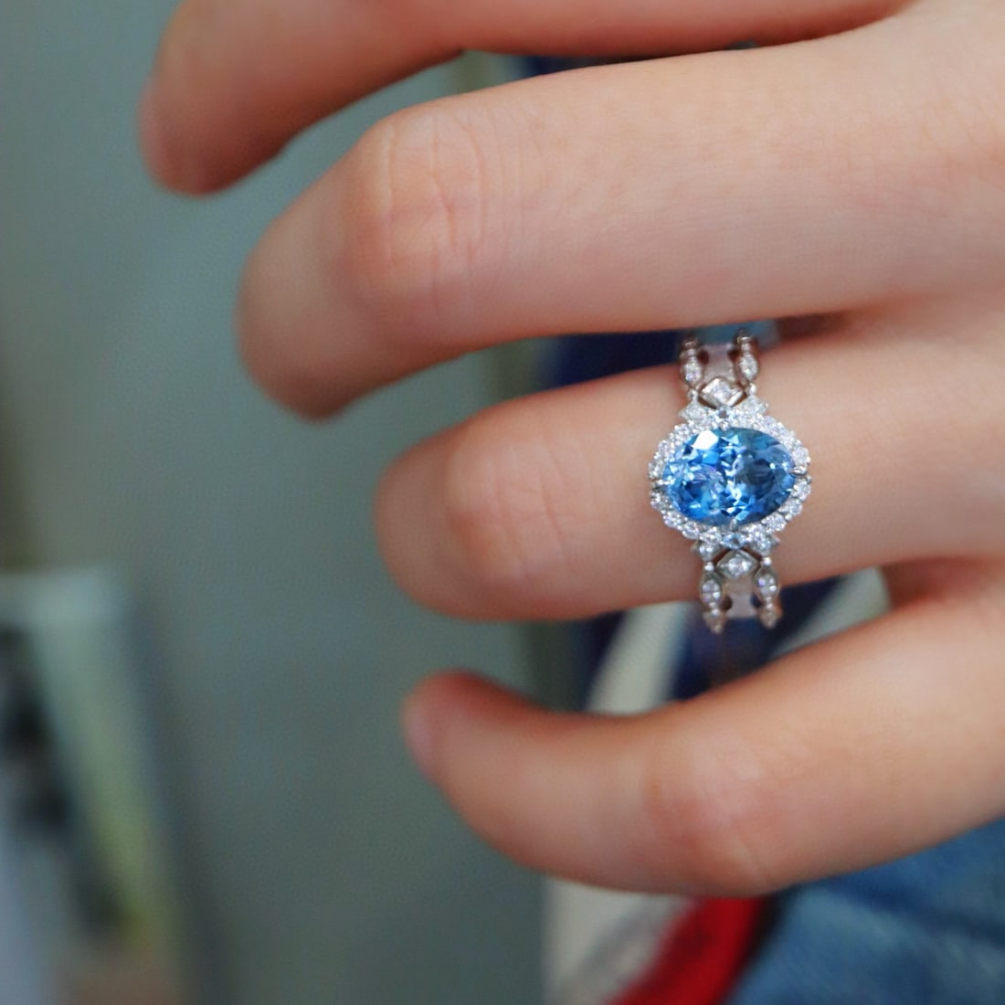 14k Gold 1.56 Ctw Natural Aquamarine & Diamond Ring - 5