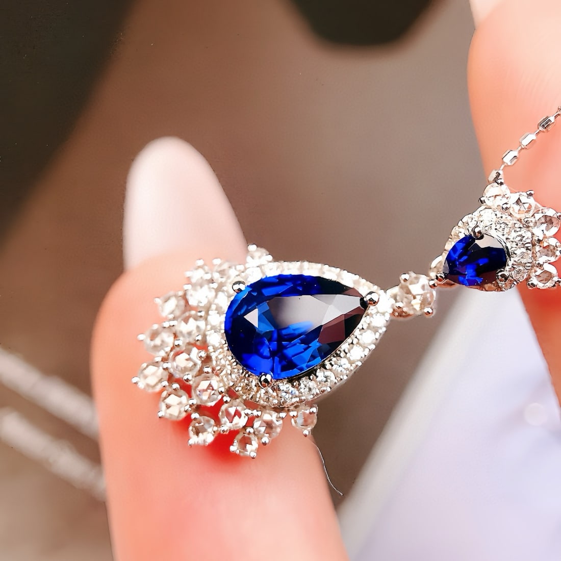 14k Gold 1.81 Ctw Natural Sapphire & Diamond Pendant( Without Chain ) - 2