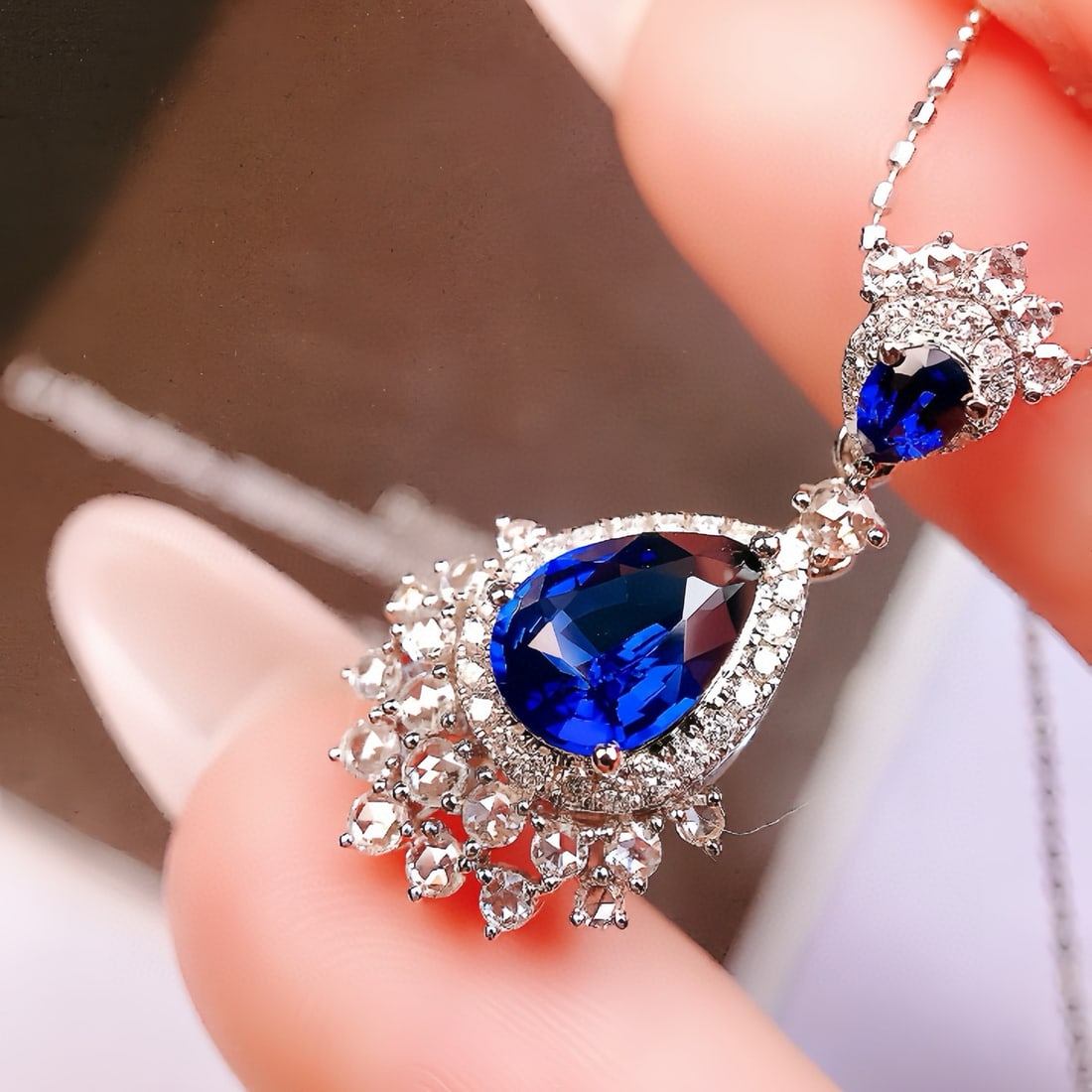 14k Gold 1.81 Ctw Natural Sapphire & Diamond Pendant( Without Chain ) - 3