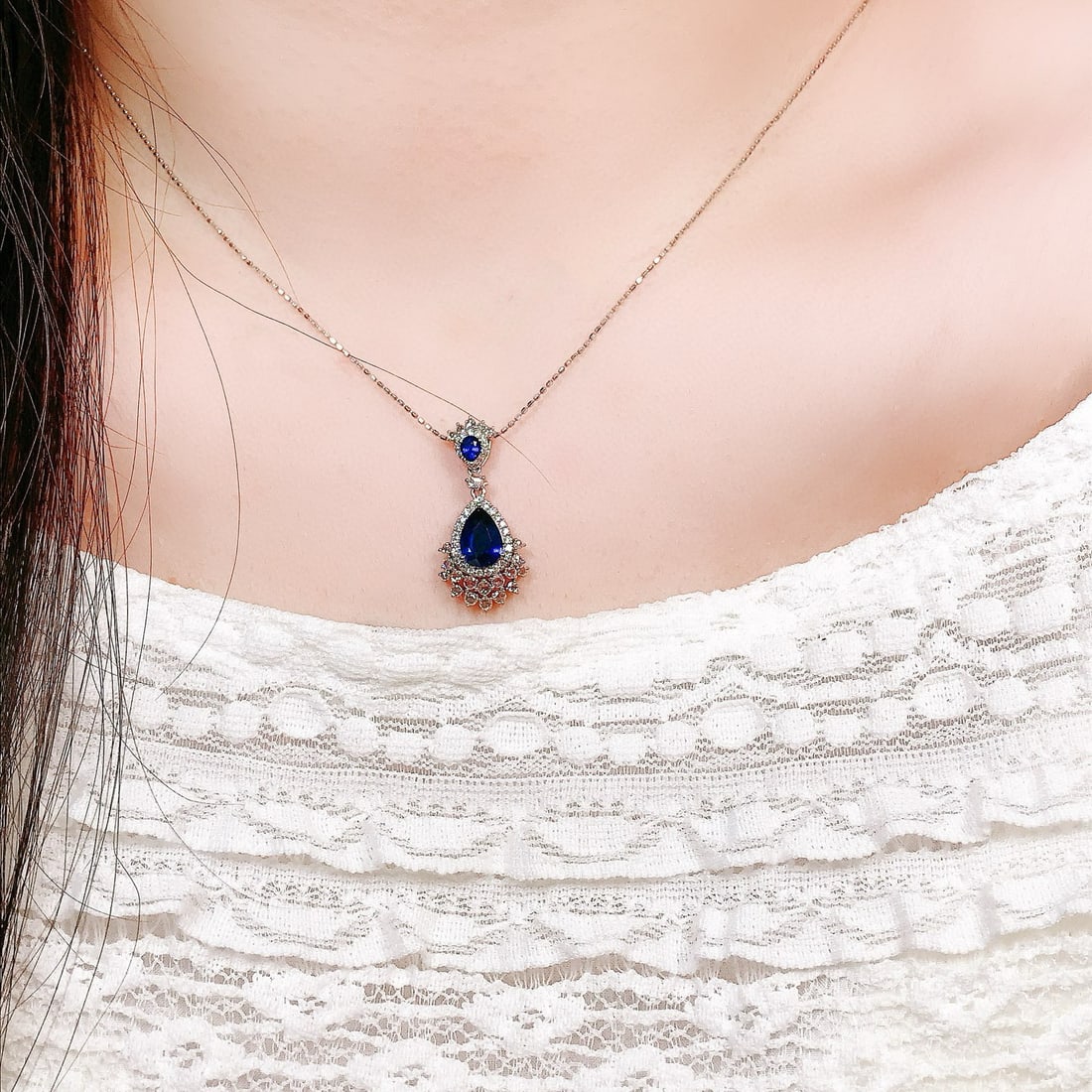 14k Gold 1.81 Ctw Natural Sapphire & Diamond Pendant( Without Chain ) - 4