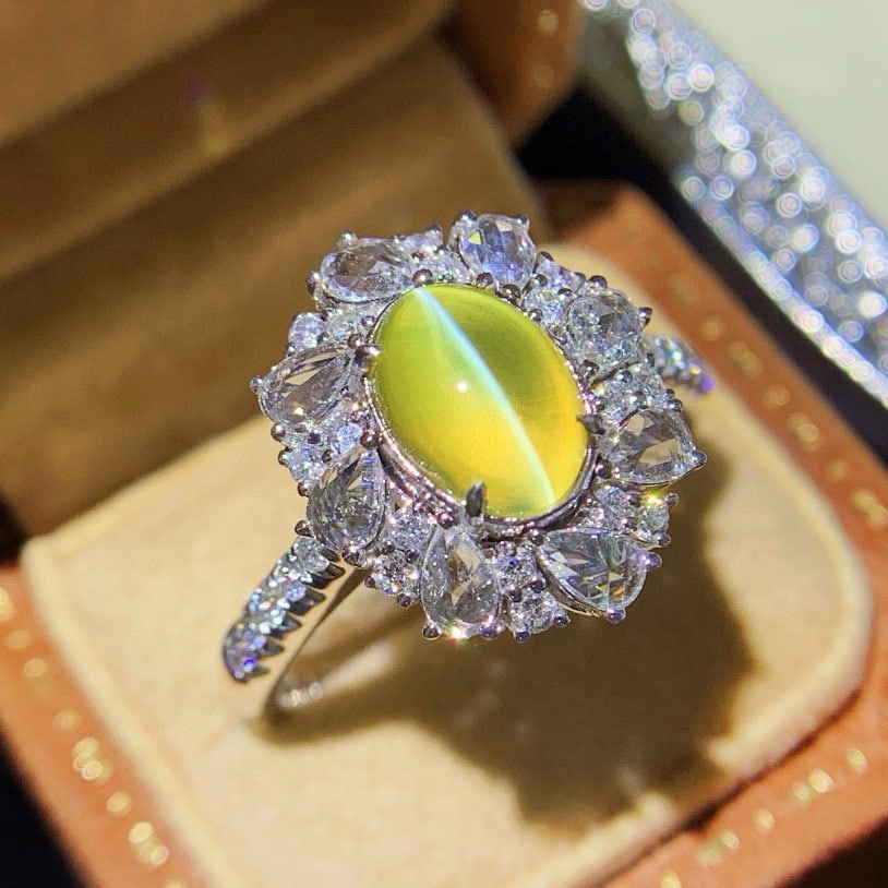 14k Gold 3.66 Ctw Natural Cat's?Eye Chrysoberyl & Diamond Ring - 2