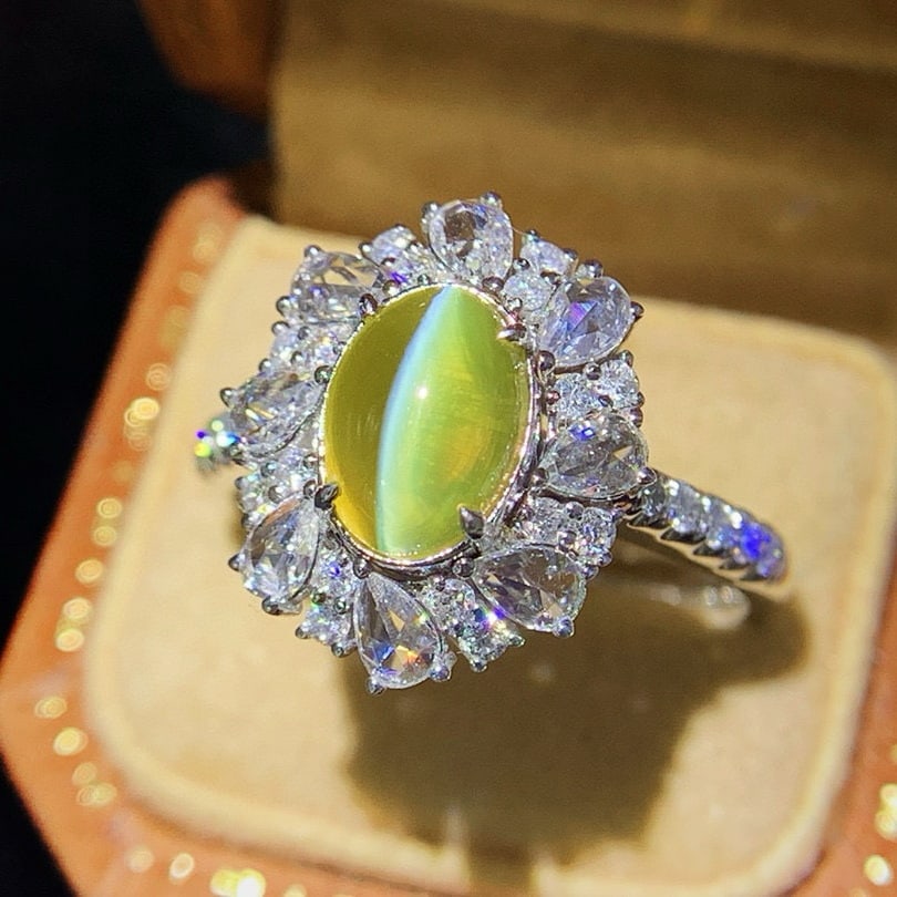 14k Gold 3.66 Ctw Natural Cat's?Eye Chrysoberyl & Diamond Ring - 3
