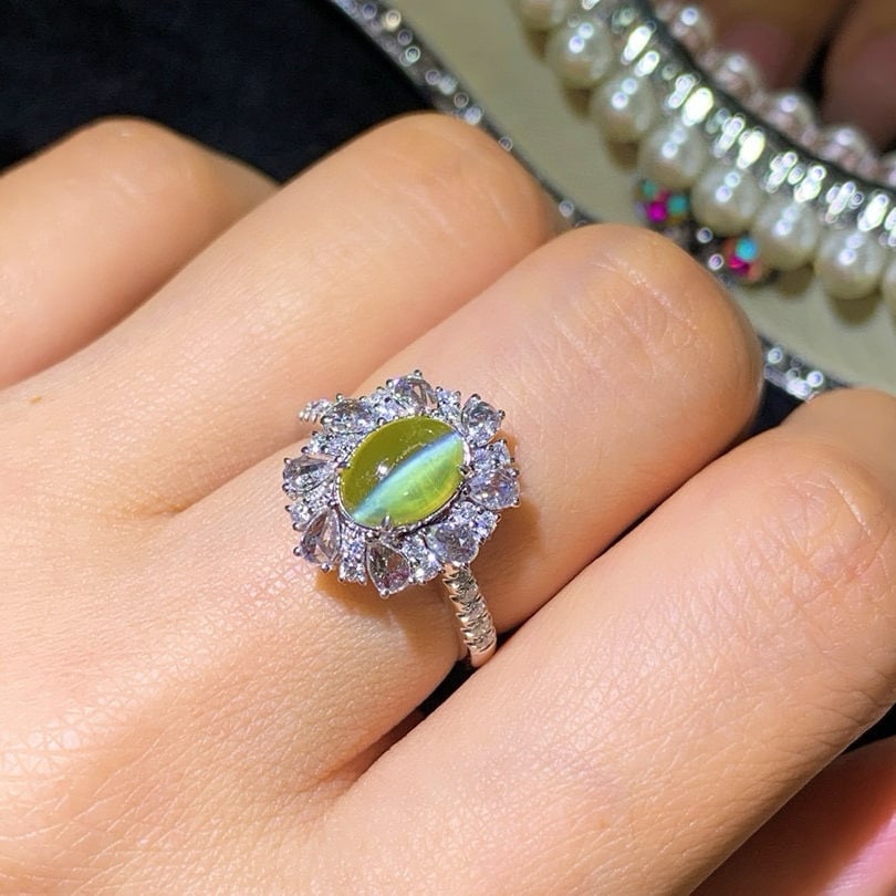 14k Gold 3.66 Ctw Natural Cat's?Eye Chrysoberyl & Diamond Ring - 5