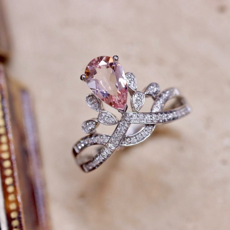 14k Gold 1.2 Ct Natural Morganite & Diamond Ring - 2